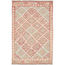 Tappeto Kilim Afghanistan Geometrico Corallo Celeste 102x152