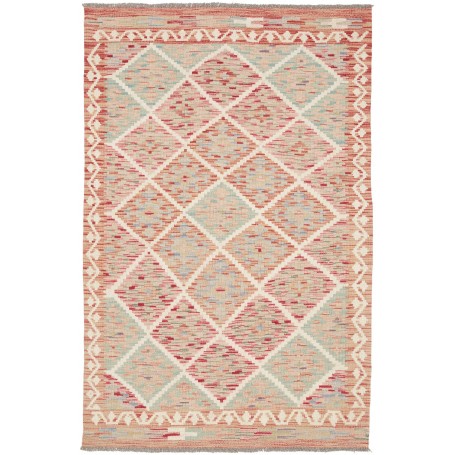 Tappeto Kilim Afghanistan Geometrico Corallo Celeste 102x152