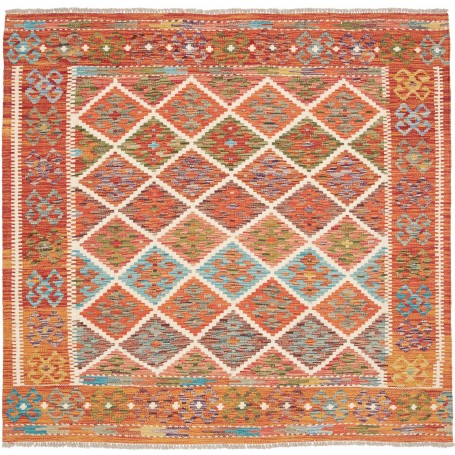 Tappeto Kilim Afghanistan Astratto Terracotta Verde 161x154