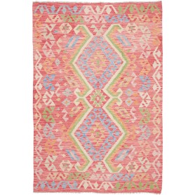Tappeto Kilim Afghanistan Geometrico Rosa Salmone Azzurro 12
