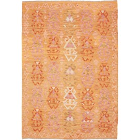 Tappeto Kilim Afghanistan Geometrico Arancio Ocra Rosa 128x1