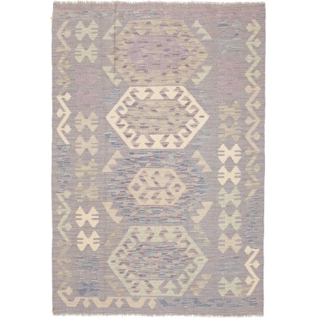 Tappeto Kilim Afghanistan Geometrico Lilla Beige 122x177 Cm