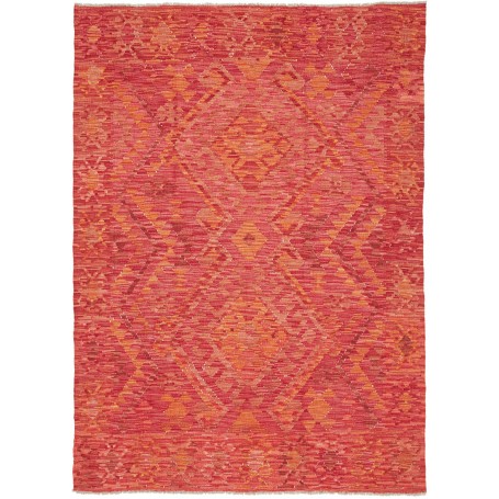 Tappeto Kilim Afghanistan Geometrico Rosso Arancio Rosato 12