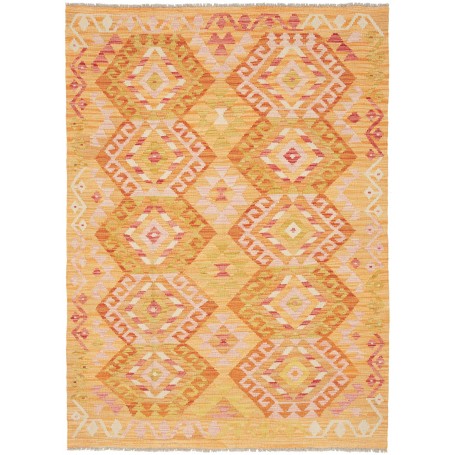 Tappeto Kilim Afghanistan Geometrico Giallo Arancione 125x17