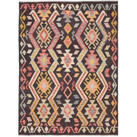 Tappeto Kilim Afghanistan Geometrico Marrone Rosa 129x175 Cm