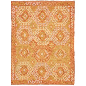 Tappeto Kilim Afghanistan Geometrico Arancione Giallo Ocra 1