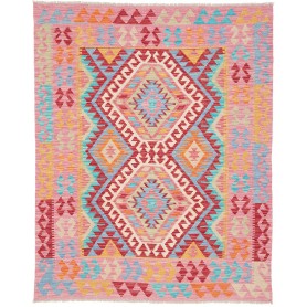 Tappeto Kilim Afghanistan Geometrico Rosa Rosso 134x167 Cm