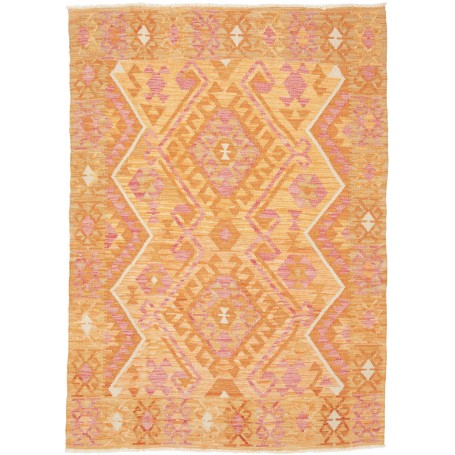Tappeto Kilim Afghanistan Geometrico Arancio Rosa 127x176 Cm