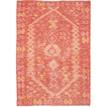 Tappeto Kilim Afghanistan Geometrico Rosso Arancione 121x175