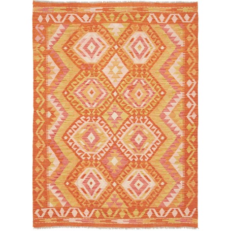 Tappeto Kilim Afghanistan Geometrico Arancione Giallo 129x17