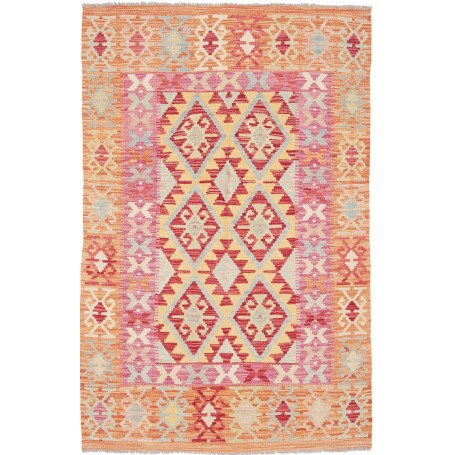 Tappeto Kilim Afghanistan Geometrico Giallo Rosso 102x156 Cm