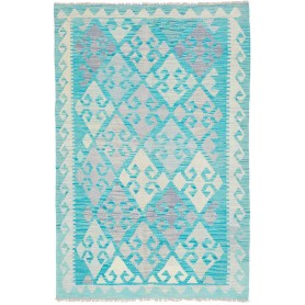 Tappeto Kilim Afghanistan Geometrico Turchese Crema 99x154 C