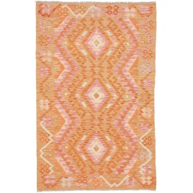 Tappeto Kilim Afghanistan Geometrico Arancio Rosa 97x154 Cm