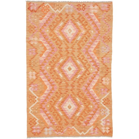 Tappeto Kilim Afghanistan Geometrico Arancio Rosa 97x154 Cm