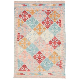 Tappeto Kilim Afghanistan Astratto Celeste Rosa 101x149 Cm