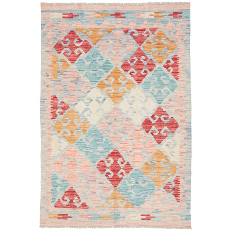 Tappeto Kilim Afghanistan Astratto Celeste Rosa 101x149 Cm