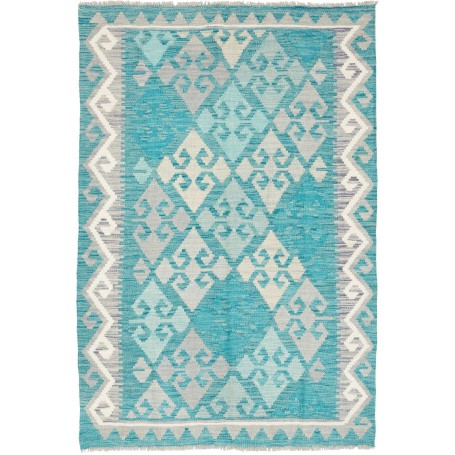 Tappeto Kilim Afghanistan Geometrico Turchese Grigio 106x159