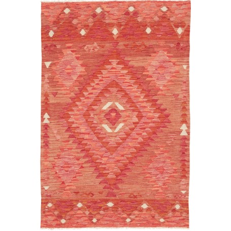 Tappeto Kilim Afghanistan Astratto Rosso Arancio 100x155 Cm
