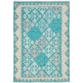 Tappeto Kilim Afghanistan Geometrico Turchese Crema 103x151