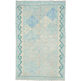 Tappeto Kilim Afghanistan Geometrico Turchese Azzurro Crema