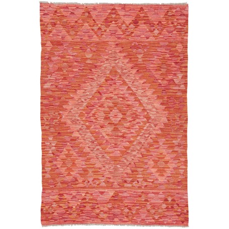 Tappeto Kilim Afghanistan Geometrico Rosso Arancio Rosa 99x1