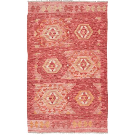 Tappeto Kilim Afghanistan Geometrico Rosso Corallo Beige 95x