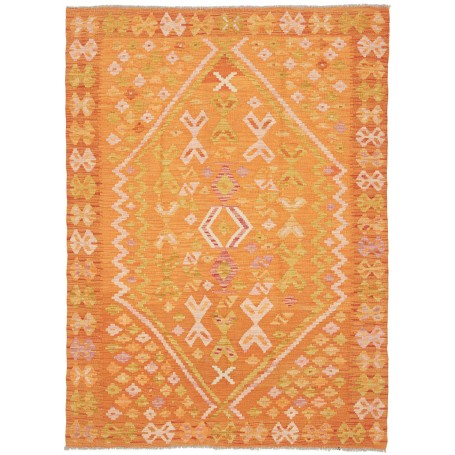 Tappeto Kilim Afghanistan Geometrico Arancione Giallo 129x17