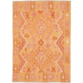 Tappeto Kilim Afghanistan Geometrico Arancio Rosa 129x181 Cm