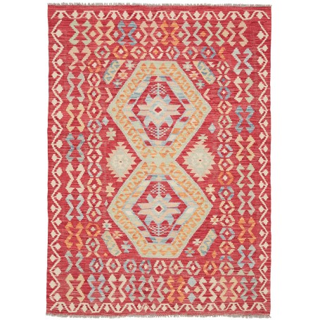 Tappeto Kilim Afghanistan Geometrico Rosso Azzurro 129x179 C