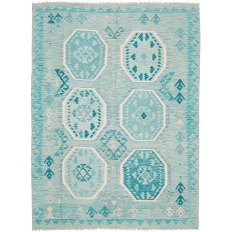 Tappeto Kilim Afghanistan Geometrico Azzurro Turchese 158x21