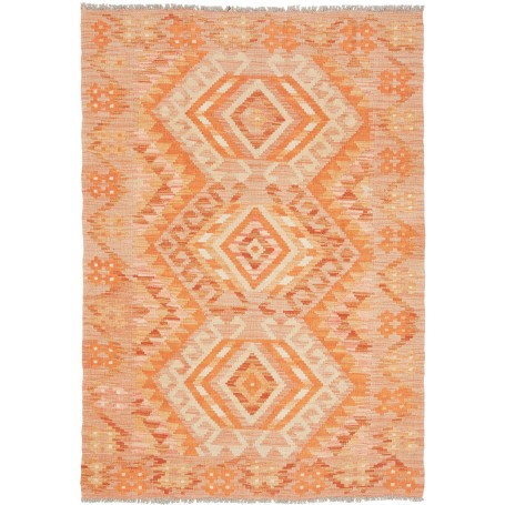 Tappeto Kilim Afghanistan Geometrico Arancione Pesca 103x148