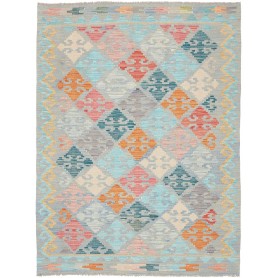 Tappeto Kilim Afghanistan Astratto Azzurro Arancio Rosa 128x