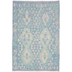 Tappeto Kilim Afghanistan Geometrico Blu Azzurro 103x150 Cm