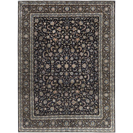 Tappeto Kashan Kork Persia Floreale Blu Notte Beige 350x480