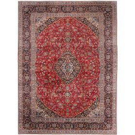 Tappeto Kashan Persia Medaglione Rosso Blu Scuro 355x487 Cm