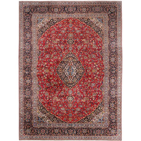 Tappeto Kashan Persia Medaglione Rosso Blu Scuro 355x487 Cm