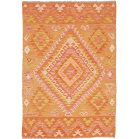 Tappeto Kilim Afghanistan Geometrico Arancio Rosa 100x147 Cm