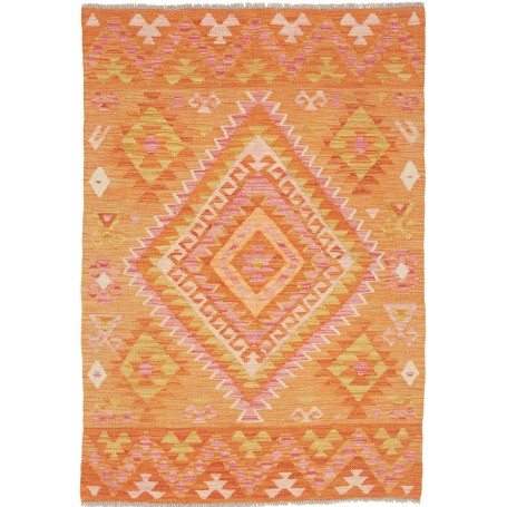 Tappeto Kilim Afghanistan Geometrico Arancio Rosa 100x147 Cm