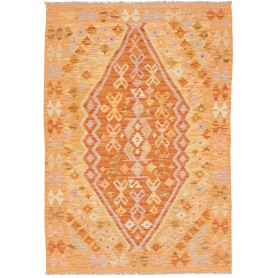Tappeto Kilim Afghanistan Geometrico Arancio Giallo Lilla 10