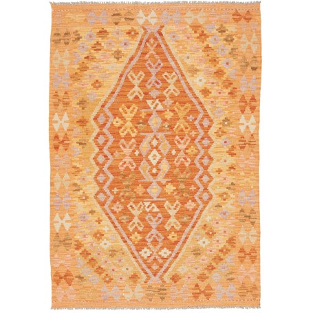 Tappeto Kilim Afghanistan Geometrico Arancio Giallo Lilla 10
