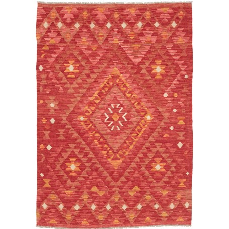 Tappeto Kilim Afghanistan Astratto Rosso Arancio Beige 102x1