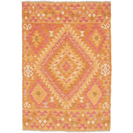 Tappeto Kilim Afghanistan Geometrico Arancio Rosa 100x146 Cm