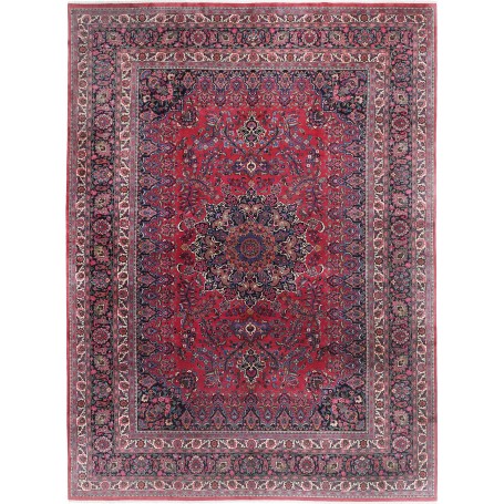 Tappeto Mashad Persia Medaglione Rosso Blu 360x488 Cm