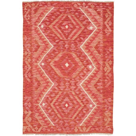 Tappeto Kilim Afghanistan Astratto Rosso Corallo 102x147 Cm