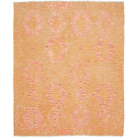 Tappeto Kilim Afghanistan Geometrico Giallo Ocra Rosa Corall