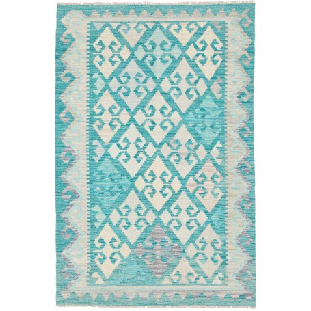 Tappeto Kilim Afghanistan Geometrico Azzurro Turchese 100x15