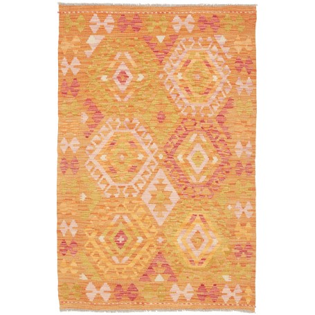 Tappeto Kilim Afghanistan Geometrico Arancione Giallo 102x15