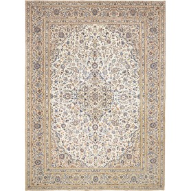 Tappeto Kashan Persia Medaglione Crema Blu 304x404 Cm