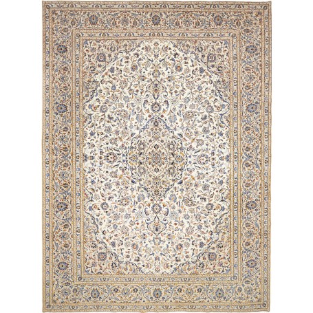 Tappeto Kashan Persia Medaglione Crema Blu 304x404 Cm