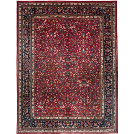 Tappeto Mashad Persia Floreale Rosso Blu Scuro 304x395 Cm